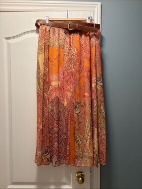 Zara Orange Paisley Maxi Skirt with Pink and Tan Accents